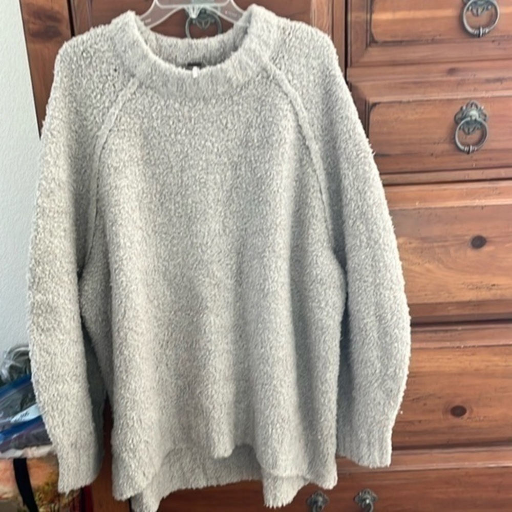 Free People Silver Clouds Teddy Sweater Tunic Size Large NWOT